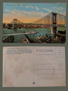 10/$25 Vintage Blank Manhattan Bridge New York City Postcard